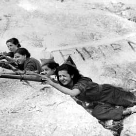 Female Republican soldiers take part in shooting practice during the Spanish Civil War