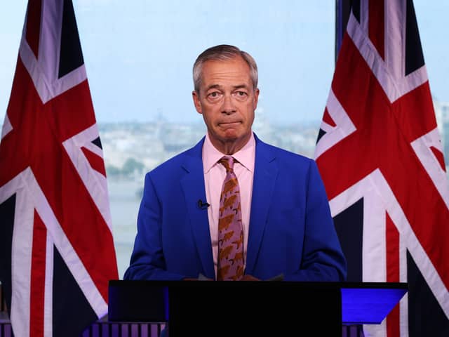 Nigel Farage's 'press conference' with no press was like something out of a dystopian TV show (Picture: Dan Kitwood)