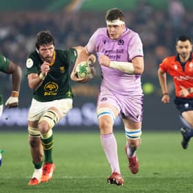 Scotland's Scott Cummings breaks clear during the Nations Championship match against South Africa at Loftus Versfeld in Pretoria.