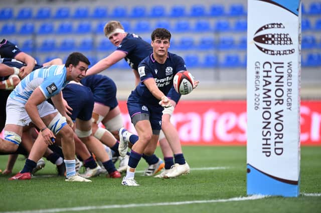 Scotland scrum-half Hamish MacArthur gets a pass away