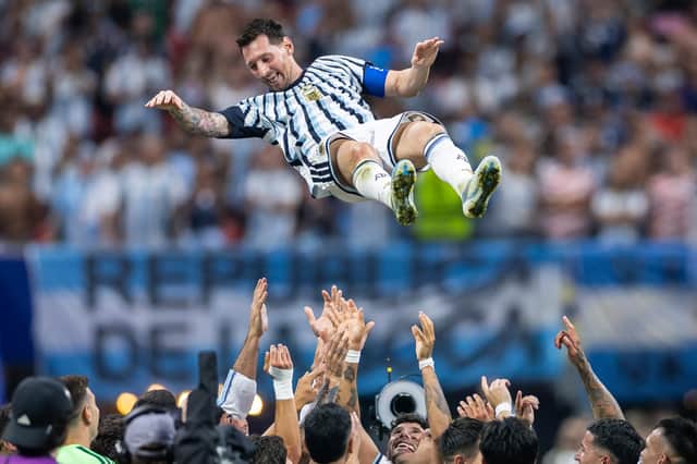 Lionel Messi, thrown in the air by Argentina teammates after the World Cup round of 16 victory over Egypt, will face England for the first time in Wednesday's semi-final in Atlanta.
