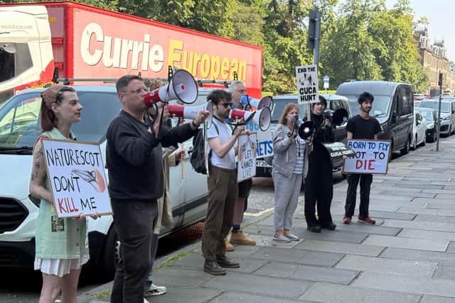 Campaigners calling for an end to the guga hunt during a protest in Edinburgh