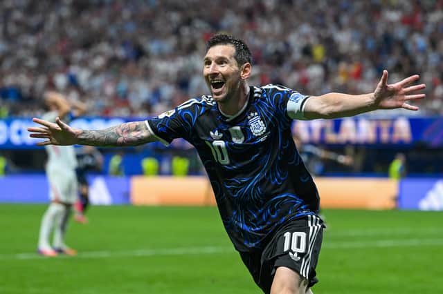 Lionel Messi after setting up Lautaro Martinez for Argentina's winning goal in the World Cup semi-final against England at Atlanta Stadium.