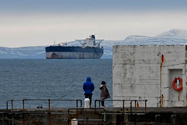 The Marinera, formerly known as the Bella 1, was taken to the Moray Forth after a US operation to seize the Russian-flagged tanker in January. Picture: Andy Buchanan/Getty