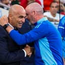Roberto Martinez of Portugal greets Scotland head coach Steve Clarke ahead of the Nations League match in Lisbon on September 8, 2024. 