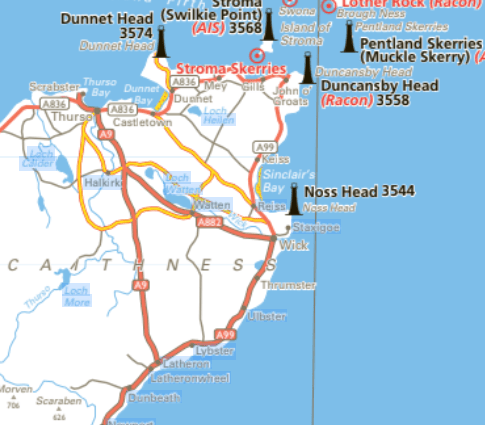 The three Caithness lighthouses for which Jeri Cormack is responsible. She is also an "observer" for Stroma in the Pentland Firth