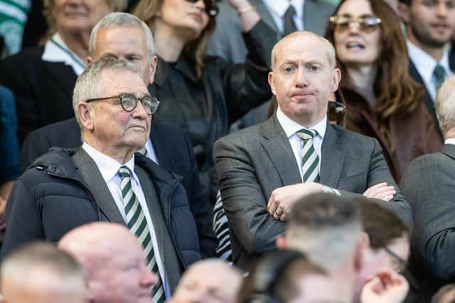 Celtic chairman Brian Wilson (L) and Chief Executive Officer Michael Nicholson.