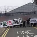 Protesters gathered outside Leonardo UK in Edinburgh on Thursday morning