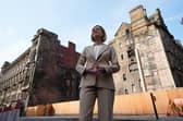 Deputy First Minister Jenny Gilruth during a visit to the site of the fire in Union Street, Glasgow, ahead of the roads reopening 