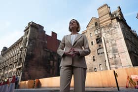 Deputy First Minister Jenny Gilruth during a visit to the site of the fire in Union Street, Glasgow, ahead of the roads reopening 
