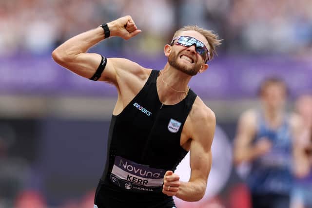 Josh Kerrcelebrates after winning the 1 Mile Men's Final and setting a new World Record during the Novuna London Athletics Meet, part of the 2026 Wanda Diamond League, at London Stadium. (Photo by Michael Steele/Getty Images)