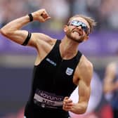 Josh Kerrcelebrates after winning the 1 Mile Men's Final and setting a new World Record during the Novuna London Athletics Meet, part of the 2026 Wanda Diamond League, at London Stadium. (Photo by Michael Steele/Getty Images)