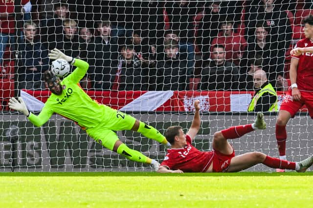 Aberdeen's Marius Muller saves a shot during a Premier Sports Cup win over Queen's Park at Pittodrie. (Photo by Rob Casey / SNS Group)