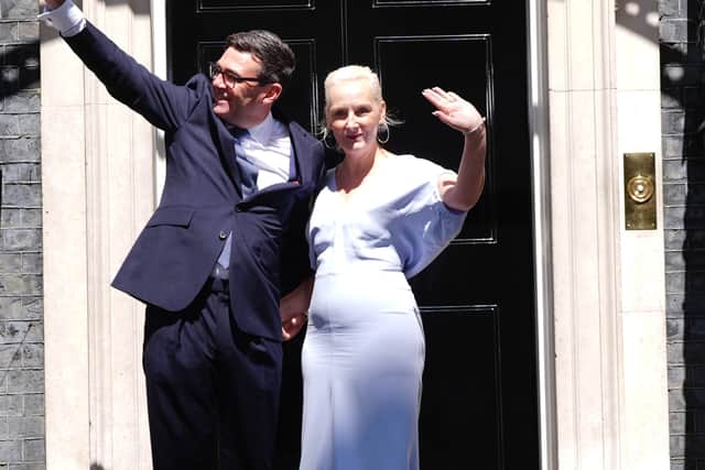 New Prime Minister Andy Burnham makes a speech outside 10 Downing Street, London (Stefan Rousseau/PA)