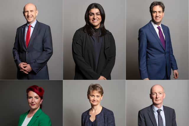 Prime Minister Andy Burnham’s Cabinet appointments, (top row, from left) Chancellor John Healey, Home Secretary Shabana Mahmood, and Foreign Secretary Ed Miliband, and (second row, from left) First Secretary of State, Chancellor of the Duchy of Lancaster and minister for the Cabinet Office, Louise Haigh, Health Secretary Yvette Cooper, and Work and Pensions Secretary Pat McFadden (UK Parliament/PA )