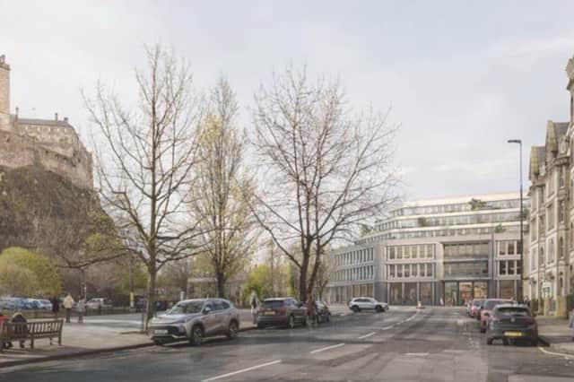 View looking south east along Castle Terrace towards the proposed office building.