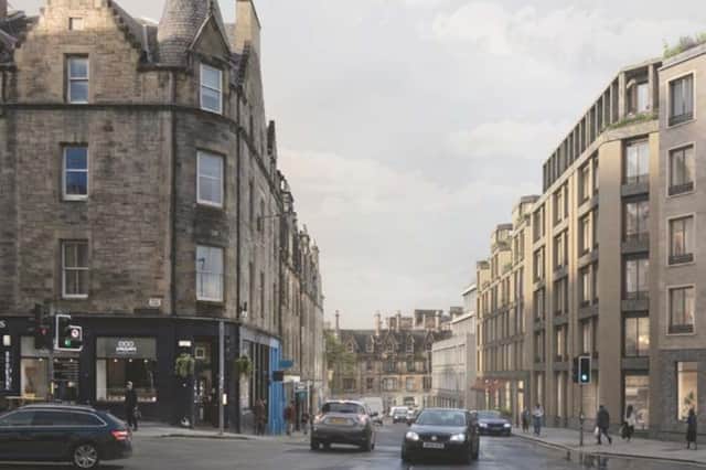 View looking north west along Lady Lawson Street towards the proposed hotel building