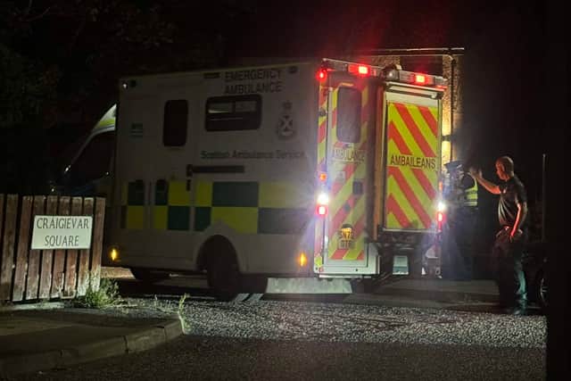 An ambulance was pictured outside Craigievar Square