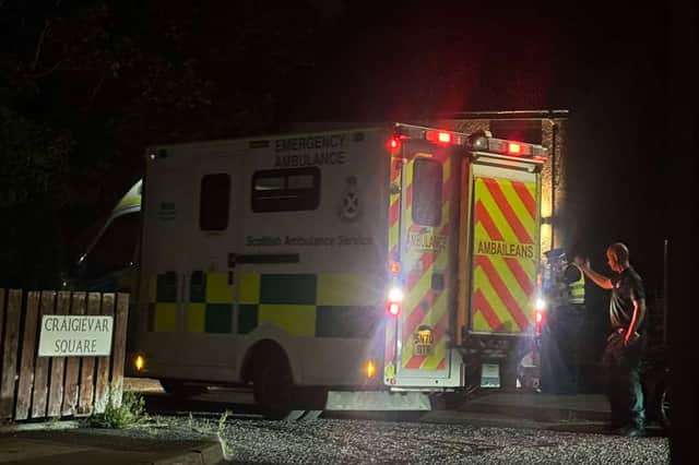An ambulance was pictured outside Craigievar Square