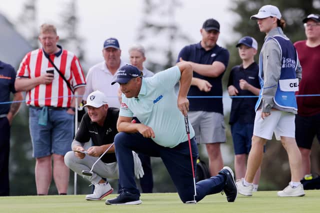 Defending champion Padraig Harrington lines up a putt in the opening round on the King’s Course at Gleneagles