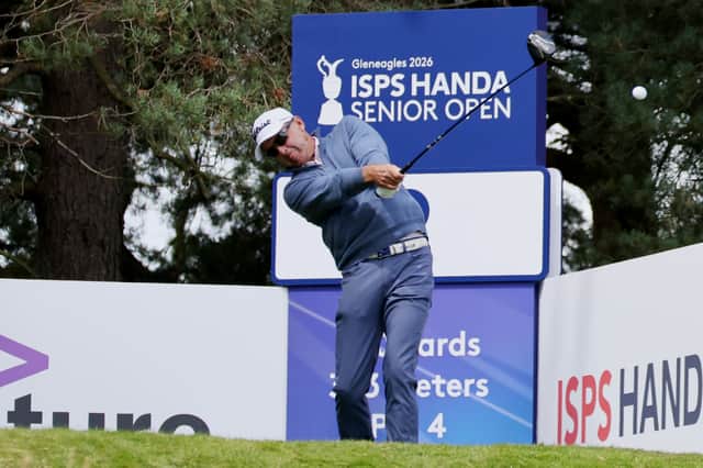 Australian Cameron Percy tees off on the second hole on the King’s Course on day two of the ISPS HANDA Senior Open at Gleneagles