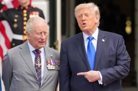 King Charles and President Donald Trump at the White House during the state visit in April