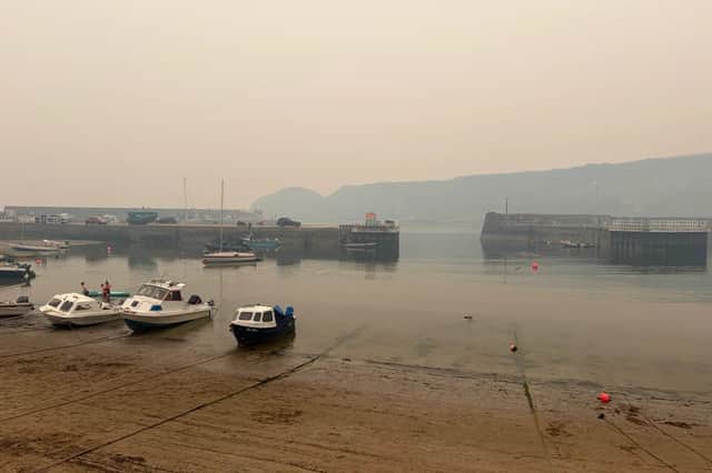 Smoke from the Cairngorms fire over Stonehaven on Friday night. PIC: Contributed