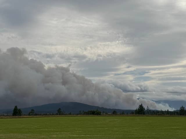 Smoke rises from the wildfire near Nethy Bridge on Friday hours before First Minister John Swinney made a formal request to the Ministry of Defence fo for aerial support to help tackle the blaze, which started on Wednesday, July 15.