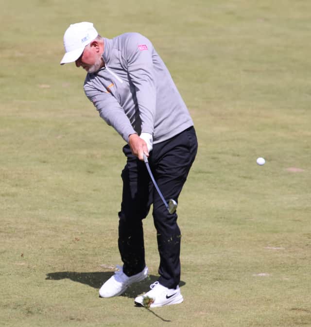 Peter Baker in action during the third round of the ISPS HANDA Senior Open at Gleneagles