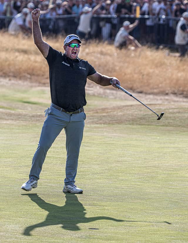 Ryan Fox celebrates holing his 11-foot winning putt in The 154th Open at Royal Birkdale 