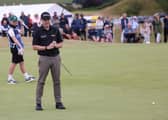 Stephen Gallacher reacts to missing an eagle putt on the 18th in the final round of the ISPS HANDA Senior Open at Gleneagles
