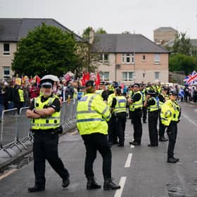 Opposing groups gathered outside the Cladhan Hotel in Falkirk  