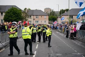 Opposing groups gathered outside the Cladhan Hotel in Falkirk  