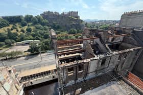 The former Debenhams building from the rear, showing the extent of the fire damage
