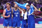 Owen McCormack (left), Skyler White, Kyle Jimenez and Fraser Malcolm of Scotland celebrate winning bronze in the Men's 3x3 Basketball Bronze Medal match.