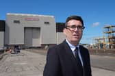 Andy Burnham visited BAE Systems in Barrow in Furness, northern England yesterday (Picture: Christopher Furlong/pool)