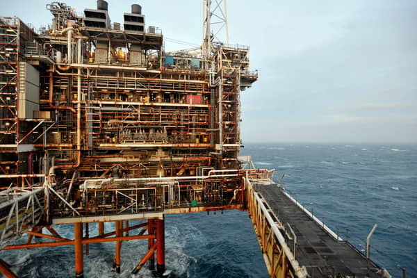 A view of part of the BP Etap platform (Eastern Trough Area Project) in the North Sea, around 100 miles east of Aberdeen, Scotland.