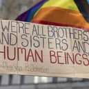 The debate about conversion practices has too often not been as respectful as this home-made placard (Picture: Hollie Adams)