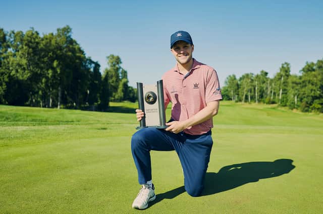 Rory Franssen shows off the trophy after winning the Infortar Estonian Challenge