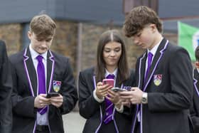 Pupils at Barrhead High, in East Renfrewshire, celebrate their outstanding exam results. 