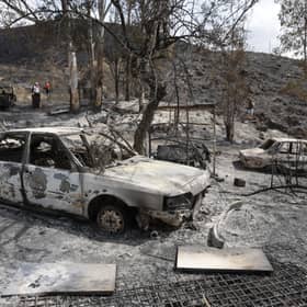Burnt-out cars in Almocaizar, Spain, after the deadly Los Gallardos wildfire swept through the area last month (Picture: Pablo Blazquez Dominguez)