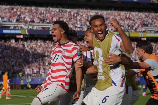 Celtic defender Auston Trusty (No 6) scored during the World Cup for the USA.