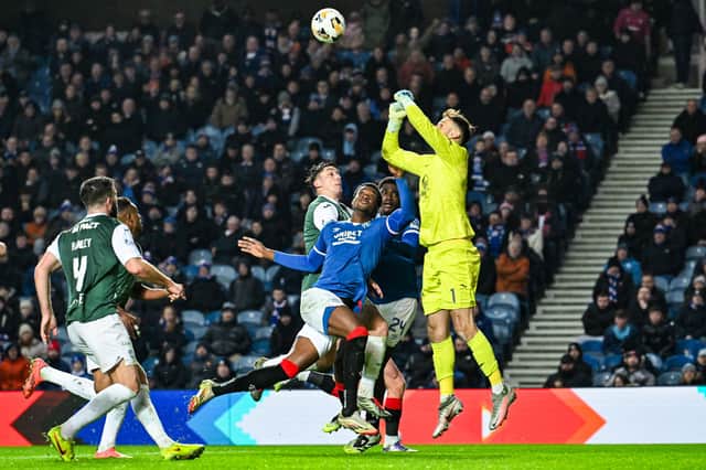 Hibs goalkeeper Raphael Sallinger tasted success at Ibrox last season.