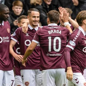 Hearts midfielder Tom Renaud celebrates after scoring the opener in the 4-0 win over Dundee United at Tynecastle. (Photo by Mark Scates / SNS Group)