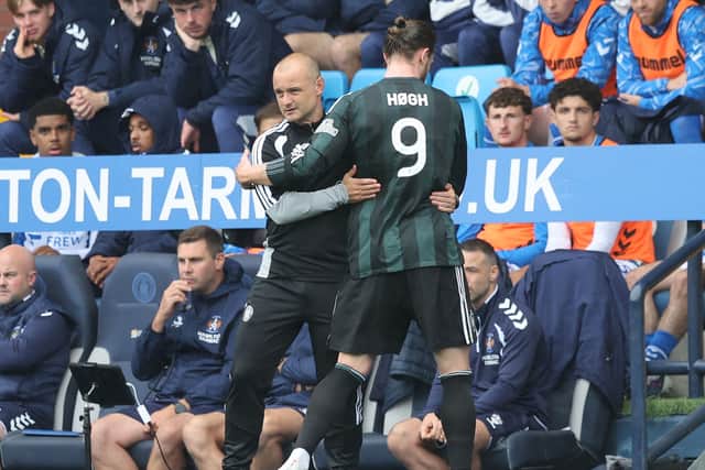 Shaun Maloney congratulates Kasper Hogh after his hat-trick