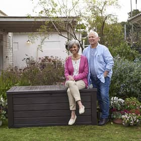 The 570-litre Keter Westwood combines outdoor storage with occasional seating for two adults