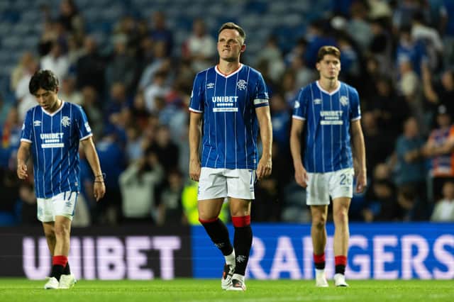 Rangers captain Lawrence Shankland at full-time after his team were knocked out of the Europa League by Jagiellonia Bialystok. (Photo by Craig Williamson / SNS Group)
