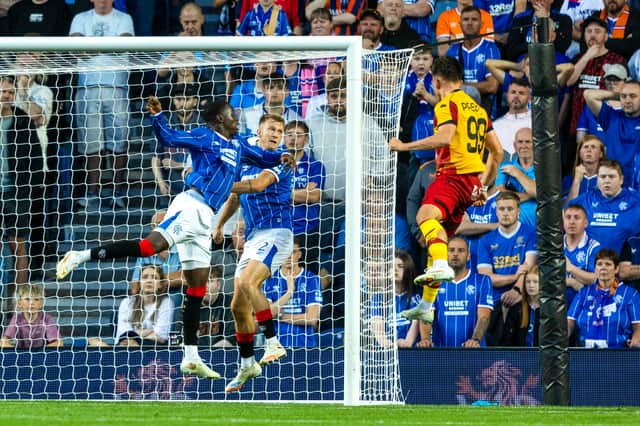 Jagiellonia Bialystok's Nik Prelec scores to make it 1-1 against Rangers during the Europa League Third Qualifying Round Second Leg match at Ibrox Stadium. (Photo by Craig Foy / SNS Group)