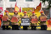 Campaigners from Fossil Free London, Christian Climate Action and the Climate Choir take part in a protest against plans for drilling in the Rosebank oil field, outside the Department For Energy Security And Net Zero (DESNZ) in Westminster, central London