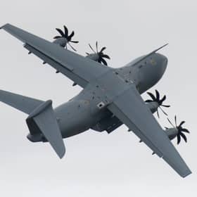 The Airbus A400M Atlas performs during the International Air Tattoo at RAF Fairford on 21 July 2019 in Fairford, England.